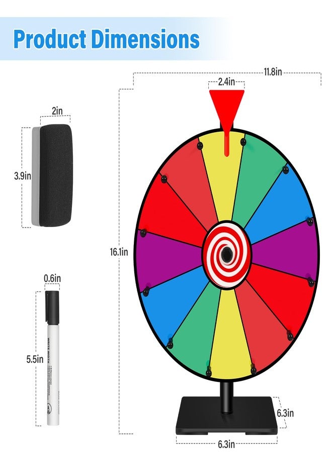 Klvied 12 Inch Prize Wheel, 12 Slot Tabletop Color Spinning Wheel, Carnival Spin Wheel with Dry Erase Markers and Eraser for Trade Show, Fortune Spin Game - Image 3